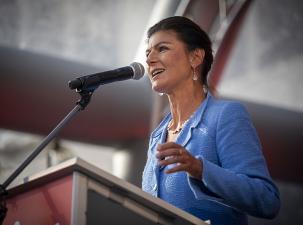 Die Politikerin Sahra Wagenknecht auf einer Wahlveranstaltung