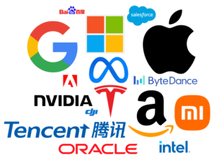 Mehrere Logos großer Tech-Firmen wie Apple oder Google