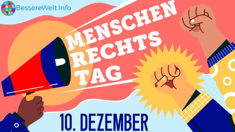 Ein Banner mit mehreren Fäusten und dem Schriftzug Tag der Menschenrechte am 10.12.